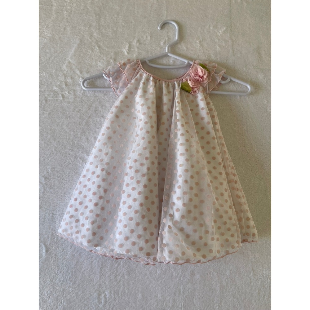 Cherokee Baby Girls 12M Pink Polka Dot Tulle Dress Floral Party Easter